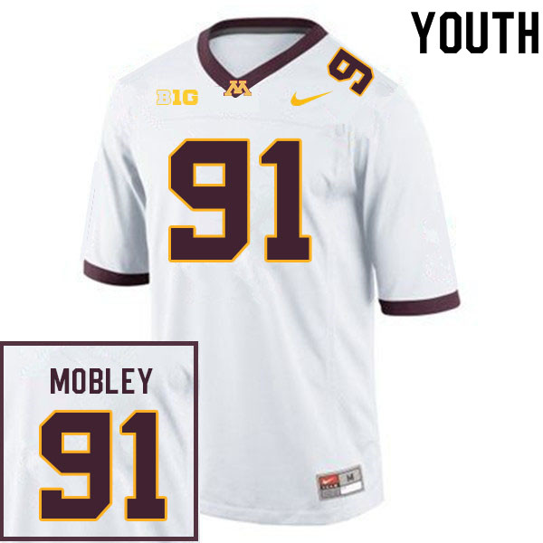 Youth #91 Will Mobley Minnesota Golden Gophers College Football Jerseys Sale-White - Click Image to Close